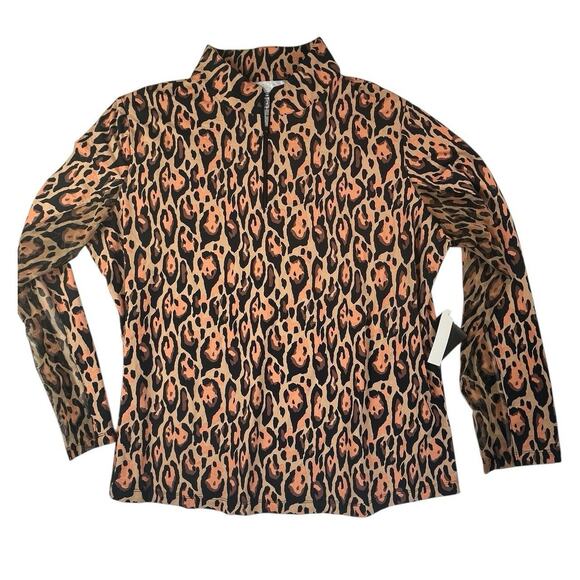IBKUL Top Womens 2XL Leopard Long Sleeve Mock Neck Golf Shirt UPF 50 Athleisure - Picture 1 of 4